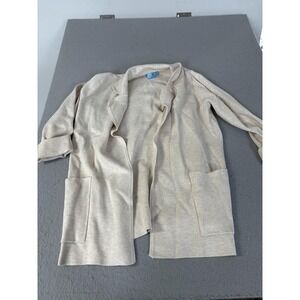 CeCe Cardigan Sweater Womens‎ Small Beige Open Front Pockets Lightweight Knit